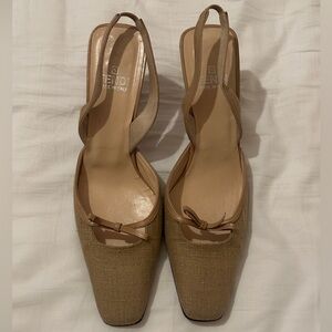 Fendi Beige Women's Tan Slingback Square Toe Heels